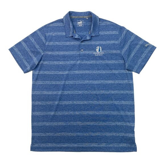 Puma Pounce Polo Shirt Mens L Large Astral Blue Striped Performance Golf - Picture 1 of 11
